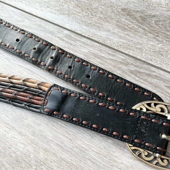 VINTAGE BRIGHTON BROWN BLACK TAN CAMEL BRAIDED LEATHER WESTERN BELT - Picture 3 of 14